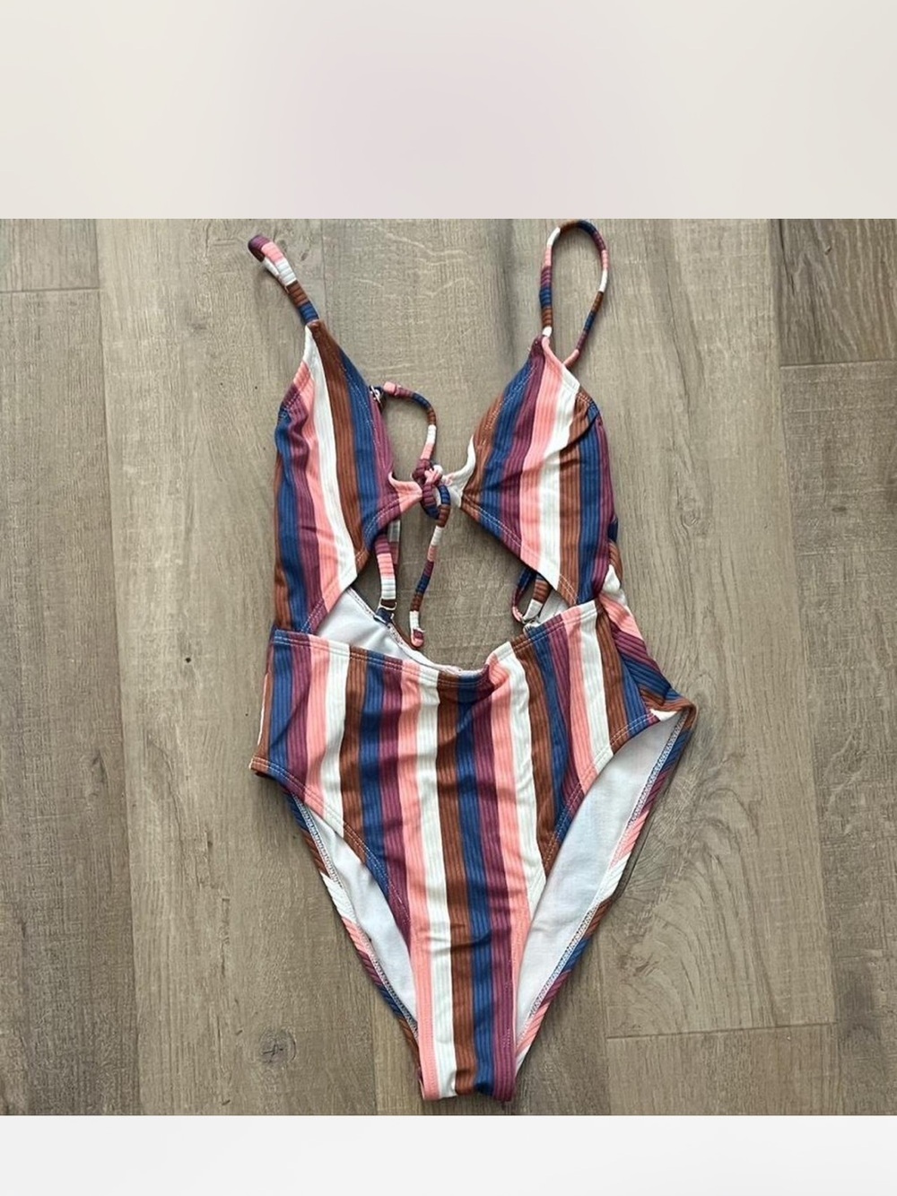 Xhilaration Multicolor Striped One-Piece Swimsuit - Pink, Blue, Brown